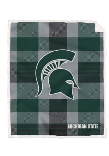 Michigan State Spartans Plaid Steel 60x70 Sherpa Fleece Blanket - Green