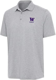 Antigua Washington Huskies Mens Grey Heather Golf Par 3 Short Sleeve Polo