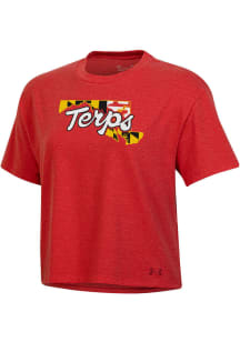 Under Armour Maryland Terrapins Womens Red Local State Shape Short Sleeve T-Shirt