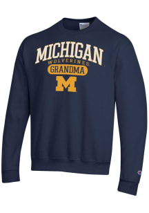 Champion Michigan Wolverines Mens Navy Blue Pill Box Grandma Powerblend Long Sleeve Crew Sweatshir..