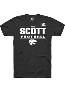 jojo scott K-State Wildcats Black Football NIL Stacked Box Short Sleeve Player T Shirt