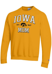 Champion Iowa Hawkeyes Mens Gold EST Date Mom Powerblend Long Sleeve Crew Sweatshirt