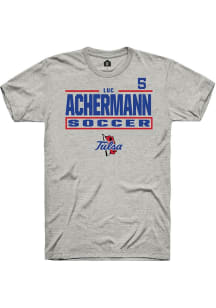 Luc Achermann Tulsa Golden Hurricane Ash NIL Stacked Box Short Sleeve Player T Shirt