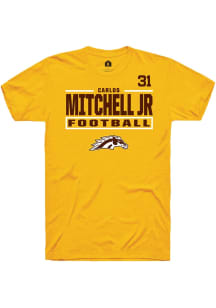 Carlos Mitchell Jr Western Michigan Broncos Gold Football NIL Stacked Box Short Sleeve Player T Sh..