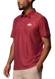 Columbia Arkansas Razorbacks Mens Cardinal Red Thistletown Hills Short Sleeve Polo