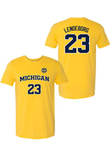 Yaxel Lendeborg Michigan Wolverines Yellow National Champions Name and Number Short Sleeve Player..