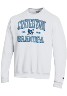 Champion Creighton Bluejays Mens White Est. Date Grandpa Powerblend Long Sleeve Crew Sweatshirt