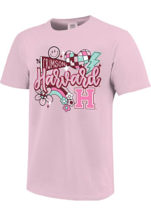 Harvard Crimson Girls Pink Heart Disco Short Sleeve Tee