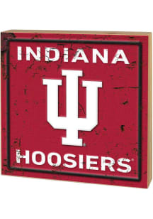 KH Sports Fan Indiana Hoosiers Rusted Block Sign - Crimson