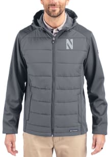 Cutter and Buck Northwestern Wildcats Mens Graphite Evoke Hood Big and Tall Lined Jacket
