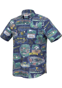 Reyn Spooner Michigan Wolverines Mens Navy Blue Scenic Short Sleeve Dress Shirt
