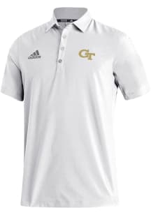 Adidas GA Tech Yellow Jackets Mens White Heat Seal Stadium Coaches Short Sleeve Polo