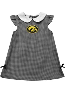 Vive La Fete Iowa Hawkeyes Baby Girls Black Gingham Short Sleeve Dress