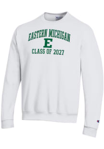 Champion Eastern Michigan Eagles Mens White Primary Class of 2027 Powerblend Long Sleeve Crew Swea..