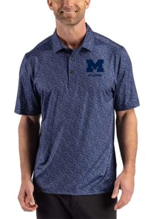 Cutter and Buck Michigan Wolverines Mens Navy Blue Fern Short Sleeve Polo