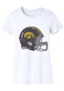 Iowa Hawkeyes Womens White Helmet Crystal Football Short Sleeve T-Shirt