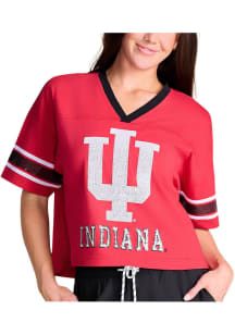 Indiana Hoosiers Womens Crimson Blitz Sequins Short Sleeve T-Shirt