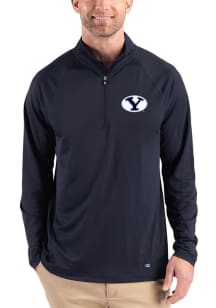 Cutter and Buck BYU Cougars Mens Navy Blue Prospect Epic Confidence Long Sleeve Qtr Zip Pullover