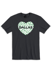 Dallas Ft Worth Womens Black Glitter Heart Short Sleeve T-Shirt