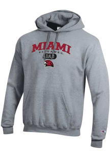 Champion Miami RedHawks Mens Grey Dad Pill Powerblend Long Sleeve Hoodie