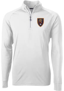 Cutter and Buck Real Salt Lake Mens White Adapt Eco Knit Long Sleeve Qtr Zip Pullover