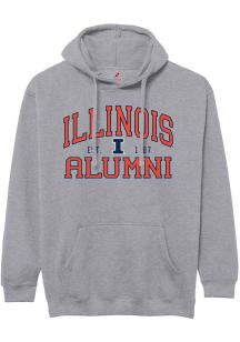 Illinois Fighting Illini Mens Grey Alumni Number One Design Long Sleeve Hoodie