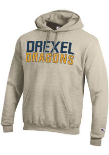 Champion Drexel Dragons Mens Oatmeal Stacked Powerblend Long Sleeve Hoodie