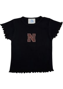 Nebraska Cornhuskers Girls Black Lettuce Edge Short Sleeve Fashion T-Shirt