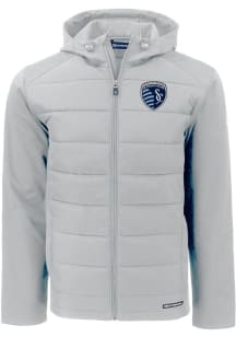 Mens Sporting Kansas City Cutter and Buck Mens Evoke Hood Heavyweight Jacket - Grey
