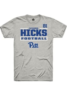 Cataurus Hicks Pitt Panthers Ash Football NIL Stacked Box Short Sleeve Player T Shirt