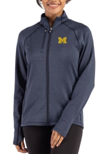 Cutter and Buck Michigan Wolverines Womens Navy Blue Peshastin Long Sleeve Full Zip Jacket