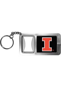 Illinois Fighting Illini Flashlight Bottle Opener Keychain - Silver