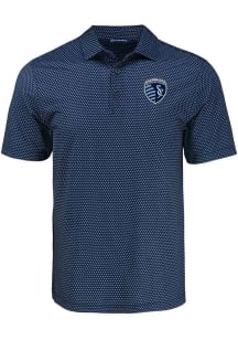 Cutter and Buck Sporting Kansas City Mens Navy Blue Pike Shadow Check Short Sleeve Polo