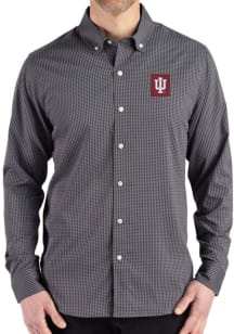 Cutter and Buck Indiana Hoosiers Mens Black Gingham LS Woven Long Sleeve Dress Shirt