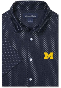 Mizzen+Main Michigan Wolverines Mens Navy Blue Halyard Short Sleeve Dress Shirt