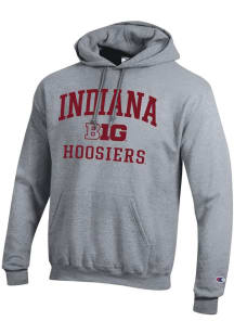 Champion Indiana Hoosiers Mens Grey Big Ten Powerblend Long Sleeve Hoodie