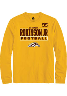 DeShawn Robinson Jr Western Michigan Broncos Gold Football NIL Stacked Box Long Sleeve Player T Sh..