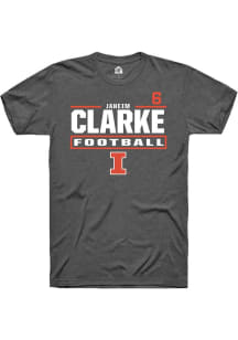Jaheim Clarke Illinois Fighting Illini Dark Grey Football NIL Stacked Box Short Sleeve Player T Sh..