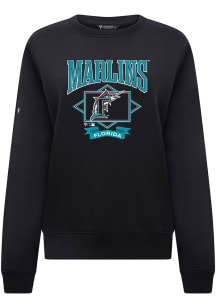 Levelwear Miami Marlins Womens Black Yvette Precinct Cooperstown Crew Sweatshirt