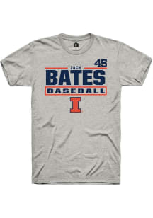 Zach Bates Illinois Fighting Illini Ash NIL Stacked Box Short Sleeve Player T Shirt