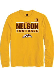 Egypt Nelson Western Michigan Broncos Gold Football NIL Stacked Box Long Sleeve Player T Shirt