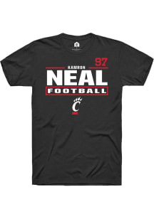 Kamron Neal Cincinnati Bearcats Black Football NIL Stacked Box Short Sleeve Player T Shirt