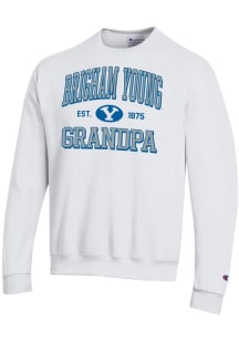 Champion BYU Cougars Mens White Est. Date Grandpa Powerblend Long Sleeve Crew Sweatshirt