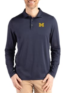 Cutter and Buck Michigan Wolverines Mens Navy Blue Coastline Long Sleeve Polo Shirt