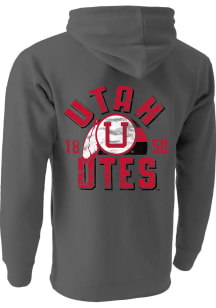 Utah Utes Mens Grey Offset Distress Arc Long Sleeve Hoodie