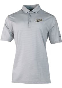 Columbia Purdue Boilermakers Mens Grey Vault Heat Seal Double Hit Short Sleeve Polo