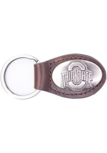 Ohio State Buckeyes Leather Oval Keychain - Brown