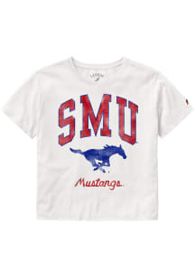 SMU Mustangs Womens White Clothesline Crop Short Sleeve T-Shirt