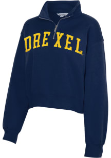 Drexel Dragons Womens Navy Blue Cropped Sport Fleece Qtr Zip
