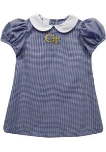 Vive La Fete GA Tech Yellow Jackets Baby Girls Navy Blue Gingham Collar Short Sleeve Dress